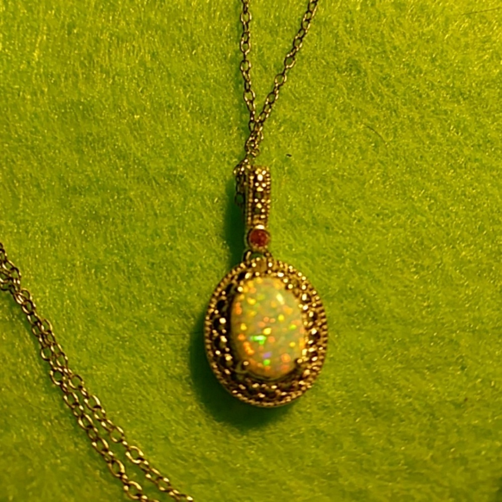 SOLD Sterling silver 18 in chain with genuine opal Ruby